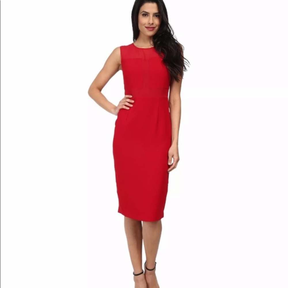 ANDREW MARC WOMENS RED SHEER YOKE SHIFT DRESS